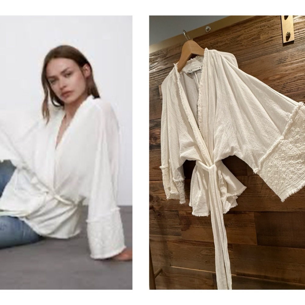 Zara Cream Wrap Top with Belt